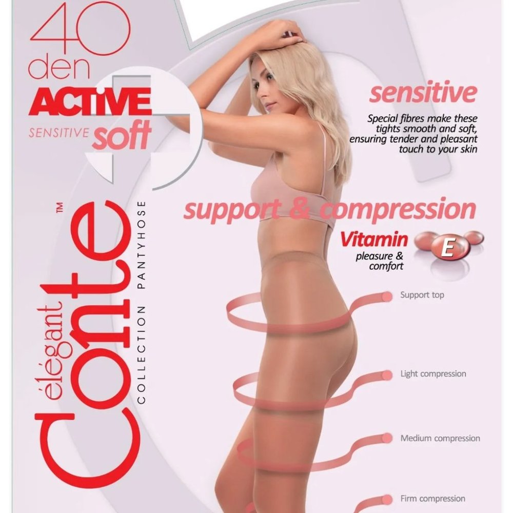 Conte Modelling Control Top Women's Pantyhose - Active 40 Den Beige XL-XXL NWT